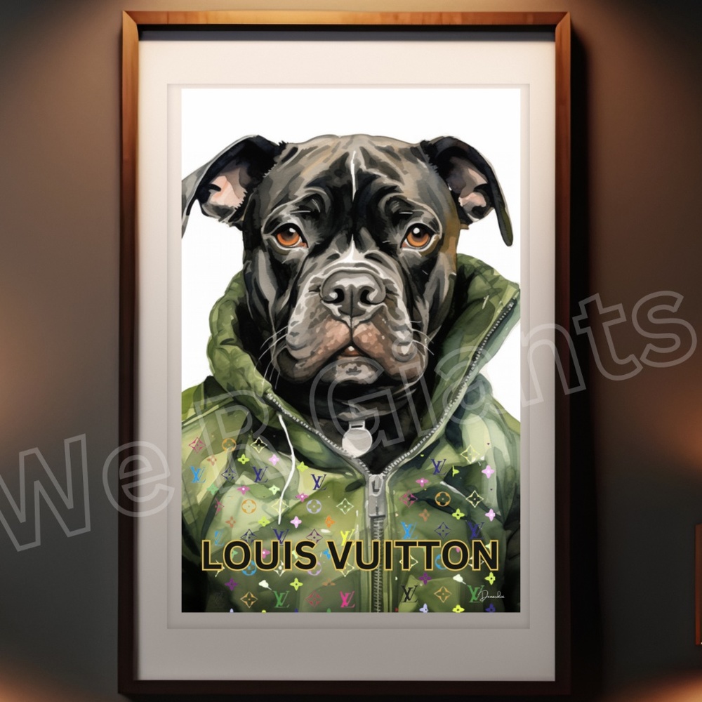 Louis Vuttion Animal Theme Art- Pablo Pit Bull Dog Wall Art 11x17